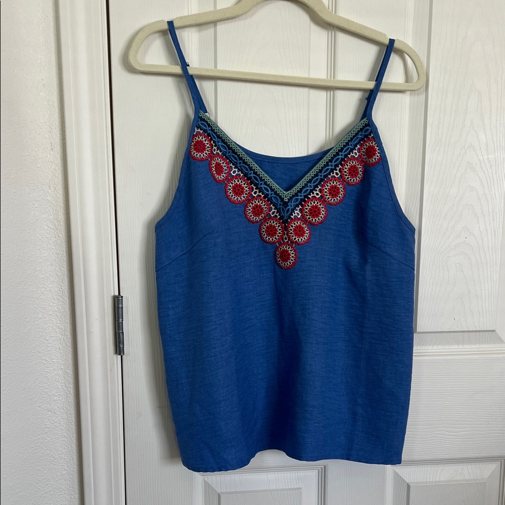 SHEIN Blue Camisole with Red Embroidery